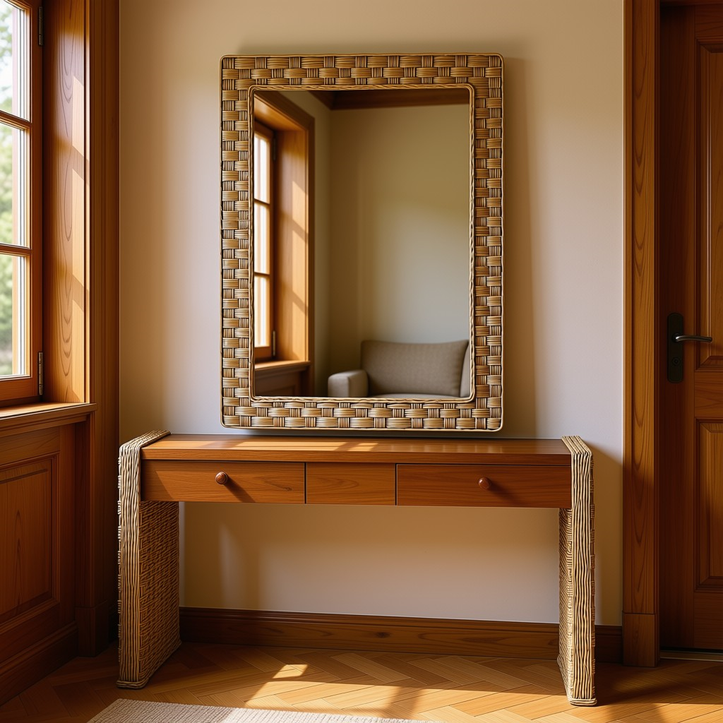 Wicker Rectangular Wall Mirror