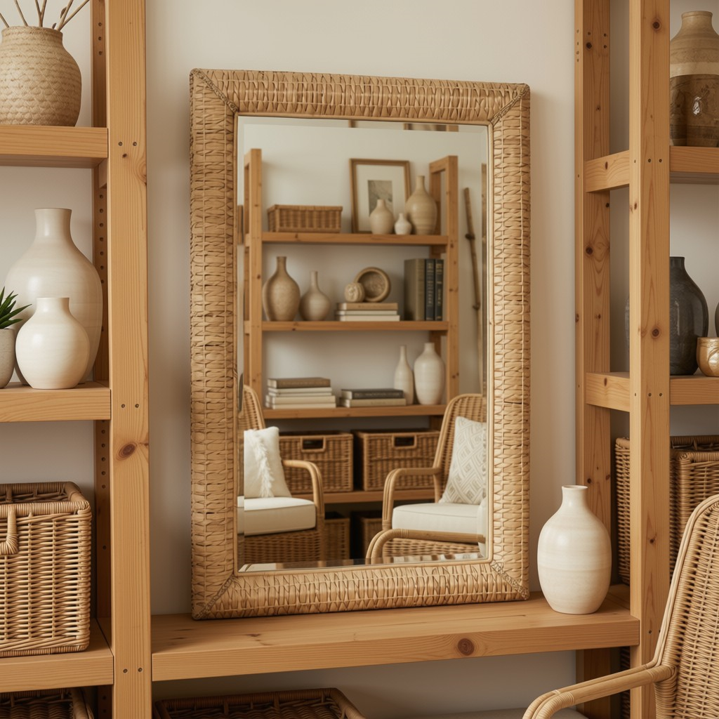 Large Rectangular Rattan Floor Mirror
